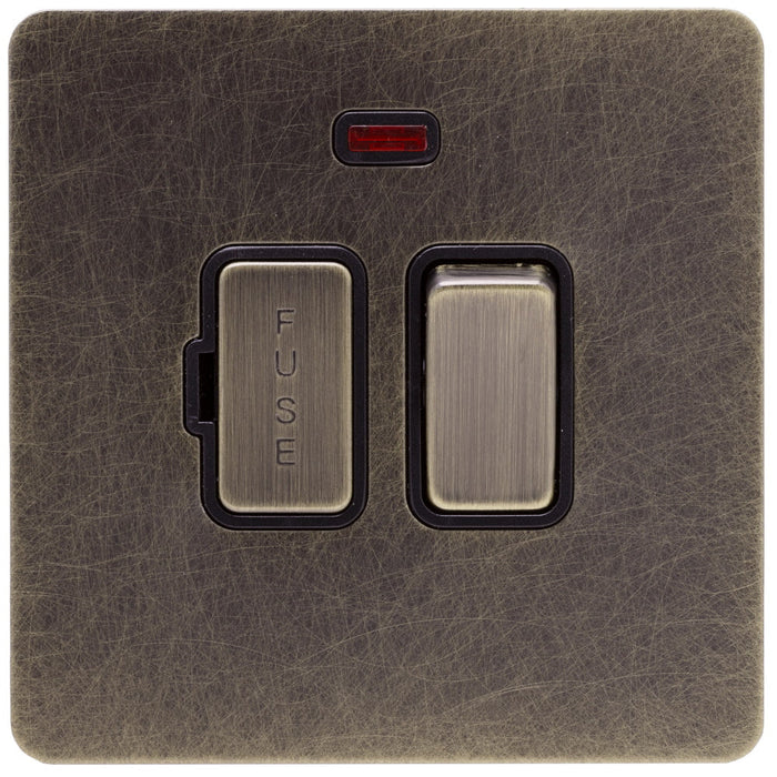 Screwless Antique Brass Switched 13a Fused Spur - 1 Gang - The Georgian Caradok - Georgian - Antique Brass Caradok - Sparks Warehouse