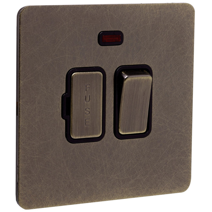 Screwless Antique Brass Switched 13a Fused Spur - 1 Gang - The Georgian Caradok - Georgian - Antique Brass Caradok - Sparks Warehouse