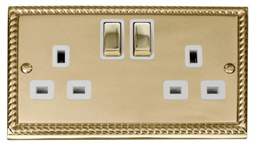 Scolmore GCBR536WH - 2 Gang 13A DP ‘Ingot’ Switched Socket Outlet - White Deco Scolmore - Sparks Warehouse