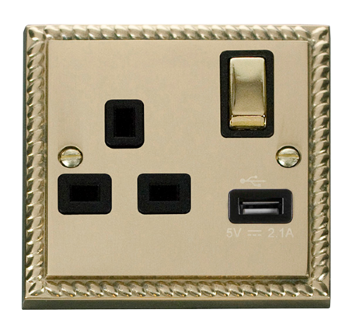 Scolmore GCBR571BK - 13A 1G Ingot Switched Socket With 2.1A USB Outlet - Black Deco Scolmore - Sparks Warehouse