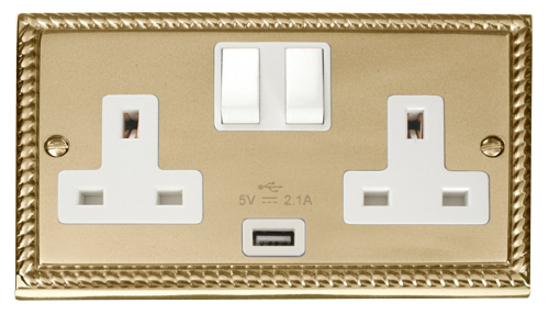 Scolmore GCBR770WH - 13A 2G Switched Socket With 2.1A USB Outlet (Twin Earth) - White Deco Scolmore - Sparks Warehouse
