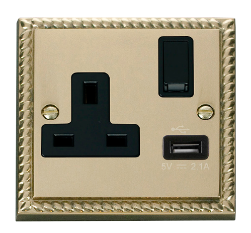 Scolmore GCBR771BK - 13A 1G Switched Socket With 2.1A USB Outlet - Black Deco Scolmore - Sparks Warehouse