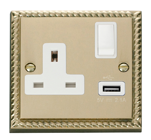 Scolmore GCBR771WH - 13A 1G Switched Socket With 2.1A USB Outlet - White Deco Scolmore - Sparks Warehouse
