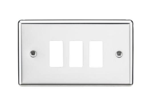 Knightsbridge GDCL3PC 3G Grid Faceplate - Rounded Edge Polished Chrome Front Plate Knightsbridge - Sparks Warehouse