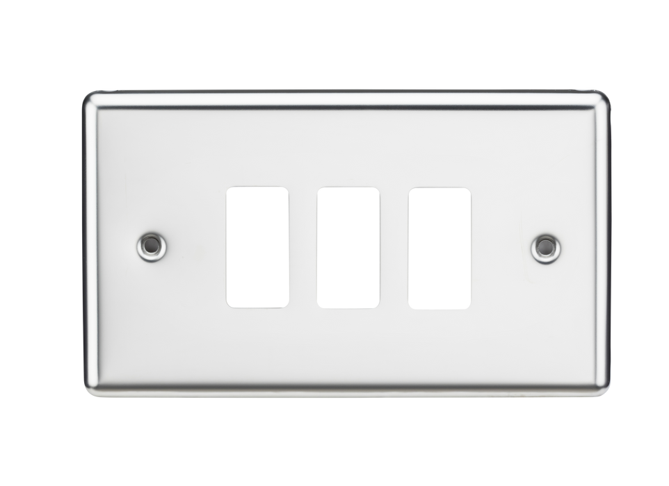 Knightsbridge GDCL3PC 3G Grid Faceplate - Rounded Edge Polished Chrome Front Plate Knightsbridge - Sparks Warehouse