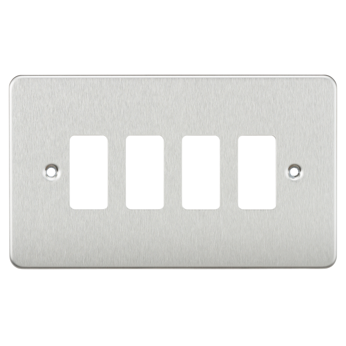 Knightsbridge GDFP004BC Flat Plate Brushed Steel 4G Grid Face Plate Faceplate Knightsbridge - Sparks Warehouse