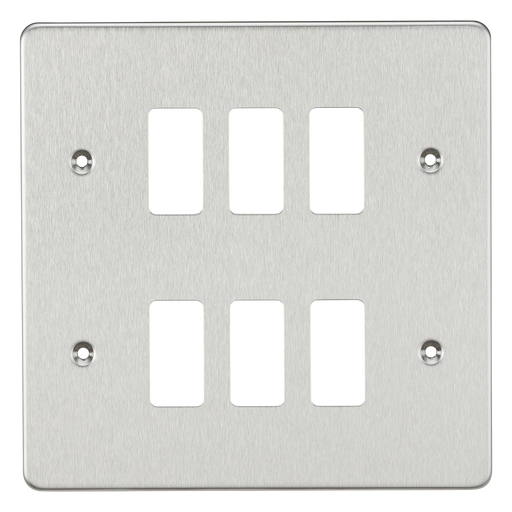 Knightsbridge GDFP006BC Flat plate 6G grid faceplate - brushed chrome Knightsbridge Grid Knightsbridge - Sparks Warehouse