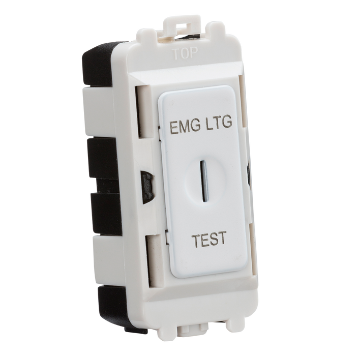 Knightsbridge GDM008MW 20AX DP key module (marked "EMG LTG TEST") - matt white Knightsbridge Grid Knightsbridge - Sparks Warehouse