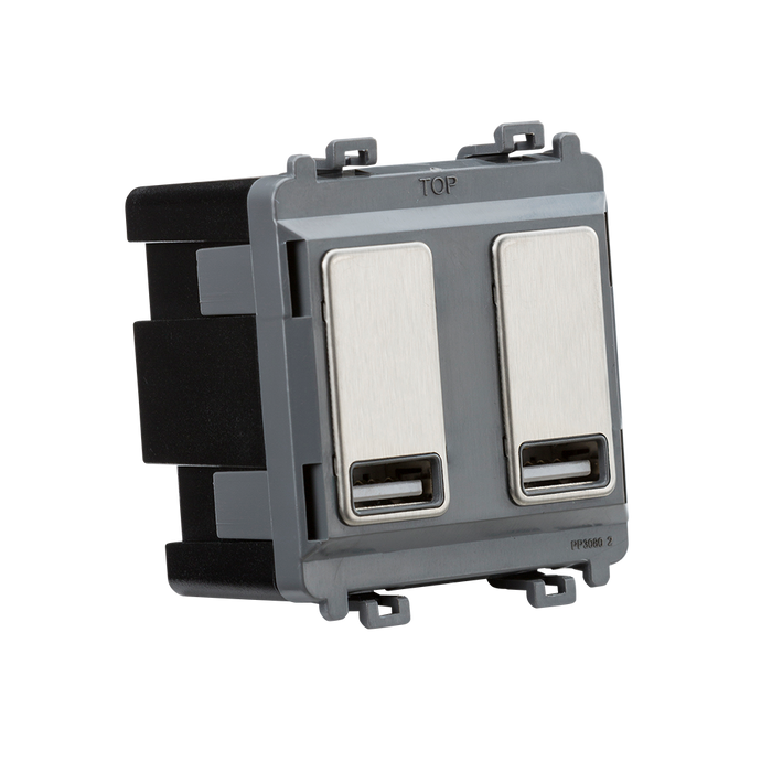 Knightsbridge GDM016BC Dual USB charger module (2 x grid positions) 5V 2.4A (shared) - brushed chrome Knightsbridge Grid Knightsbridge - Sparks Warehouse