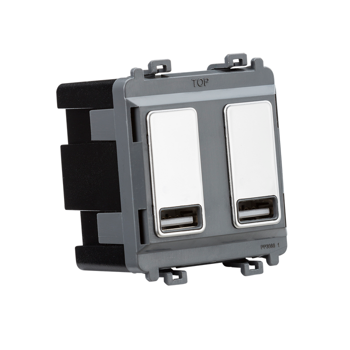 Knightsbridge GDM016PC Dual USB charger module (2 x grid positions) 5V 2.4A (shared) - polished chrome Knightsbridge Grid Knightsbridge - Sparks Warehouse