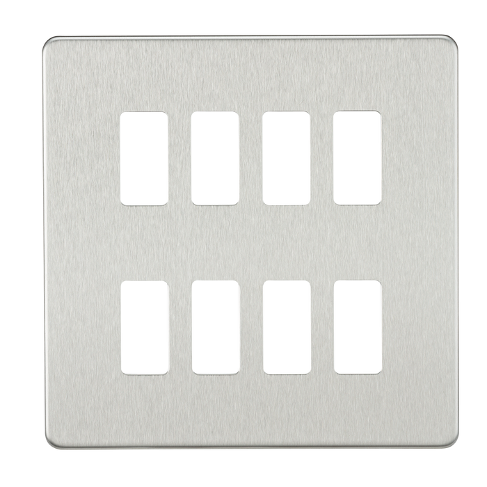 Knightsbridge GDSF008BC Screwless 8G grid faceplate - brushed chrome Knightsbridge Grid Knightsbridge - Sparks Warehouse