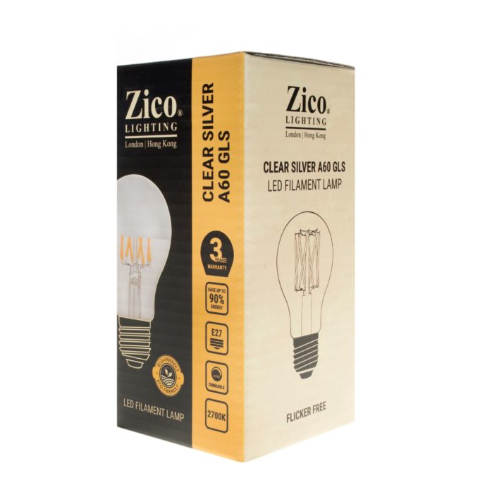 Zico ZIK031/6W27E27S - GLS A60 Silver Reflector 6w E27 2700k Zico Vintage Zico - The Lamp Company