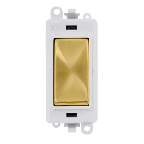 Scolmore GM2001PWSB -  20AX 1 Way Switch Module - White - Satin Brass GridPro Scolmore - Sparks Warehouse