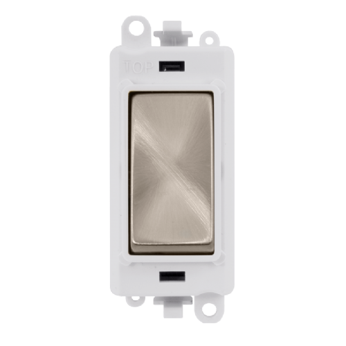 Scolmore GM2002PWBS - 20AX 2 Way Switch Module - White - Brushed Stainless GridPro Scolmore - Sparks Warehouse
