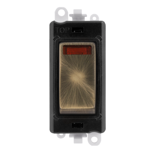 Scolmore GM2018NBKAB -  20AX Double Pole Switch With Neon Module - Black - Antique Brass GridPro Scolmore - Sparks Warehouse