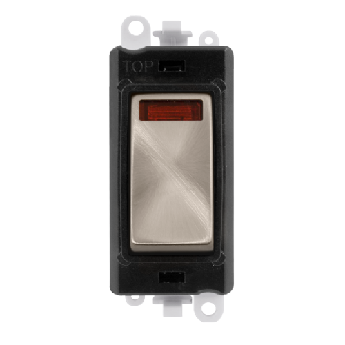 Scolmore GM2018NBKBS -  20AX Double Pole Switch With Neon Module - Black - Brushed Stainless GridPro Scolmore - Sparks Warehouse