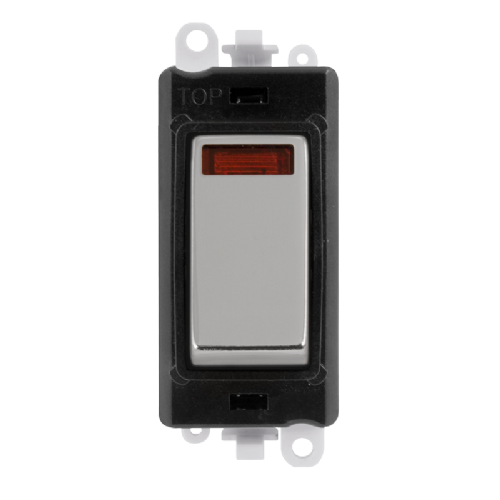 Scolmore GM2018NBKCH -  20AX Double Pole Switch With Neon Module - Black - Polished Chrome GridPro Scolmore - Sparks Warehouse