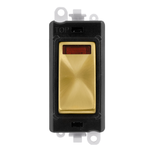 Scolmore GM2018NBKSB -  20AX Double Pole Switch With Neon Module - Black - Satin Brass GridPro Scolmore - Sparks Warehouse