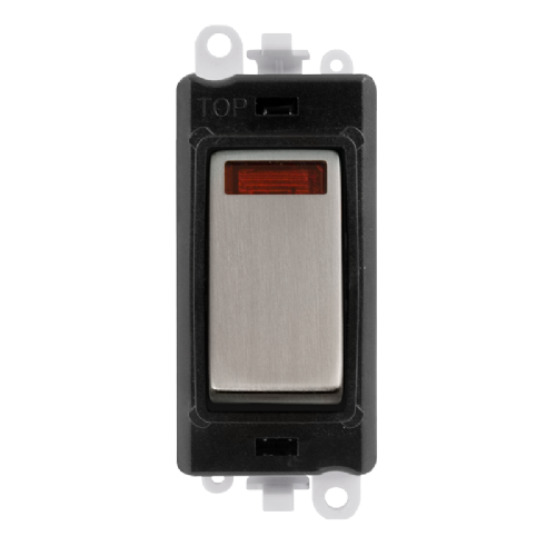 Scolmore GM2018NBKSS -  20AX Double Pole Switch With Neon Module - Black - Stainless Steel GridPro Scolmore - Sparks Warehouse