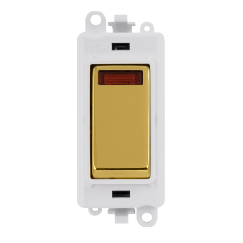 Scolmore GM2018NPWBR -  20AX Double Pole Switch With Neon Module - White - Polished Brass GridPro Scolmore - Sparks Warehouse