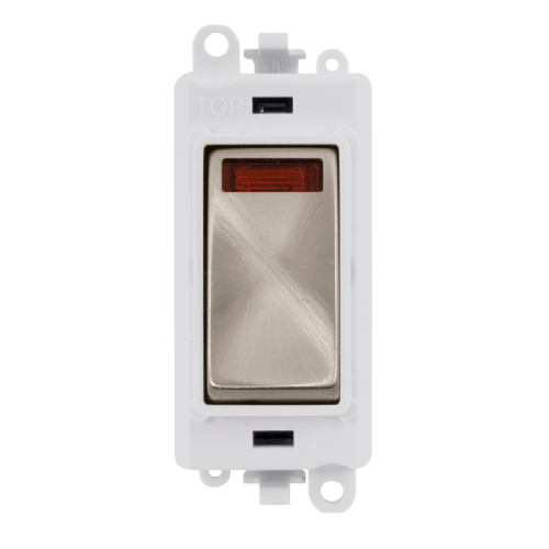 Scolmore GM2018NPWBS -  20AX Double Pole Switch With Neon Module - White - Brushed Stainless GridPro Scolmore - Sparks Warehouse