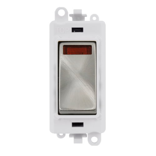 Scolmore GM2018NPWSC -  20AX Double Pole Switch With Neon Module - White - Satin Chrome GridPro Scolmore - Sparks Warehouse