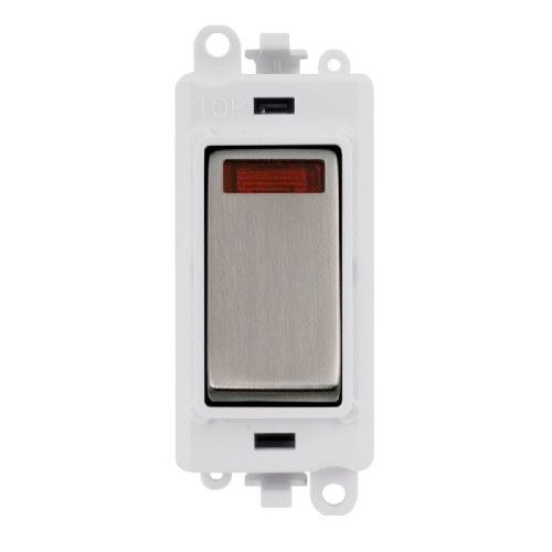 Scolmore GM2018NPWSS -  20AX Double Pole Switch With Neon Module - White - Stainless Steel GridPro Scolmore - Sparks Warehouse