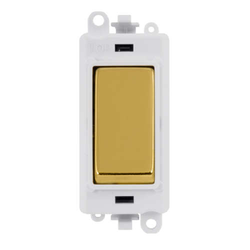 Scolmore GM2018PWBR -  20AX Double Pole Switch Module - White - Polished Brass GridPro Scolmore - Sparks Warehouse