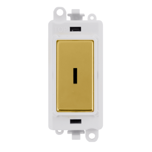 Scolmore GM2046PWBR -  20AX Double Pole Keyswitch Module - White - Polished Brass GridPro Scolmore - Sparks Warehouse