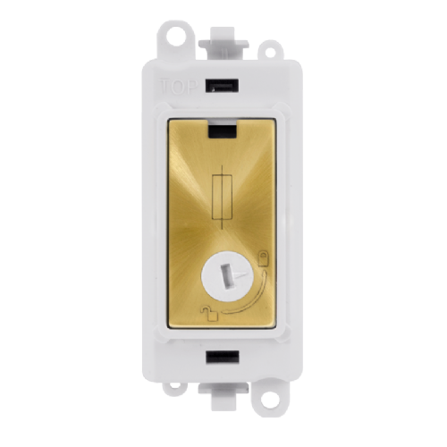 Scolmore GM2047-LPWSB -  13A Fused (Lockable) Module - White - Satin Brass GridPro Scolmore - Sparks Warehouse