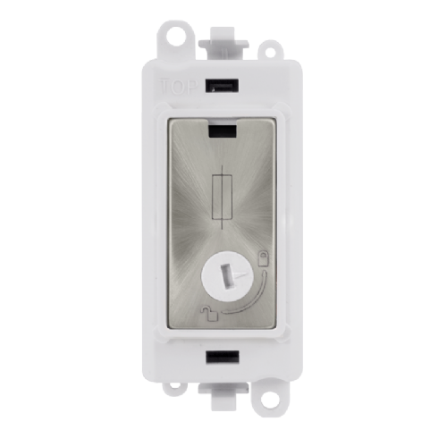 Scolmore GM2047-LPWSC -  13A Fused (Lockable) Module - White - Satin Chrome GridPro Scolmore - Sparks Warehouse