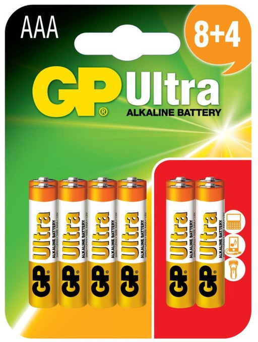 GP BATTERIES - GP AAA Battery Ultra Alkaline Card of 12 (8+4)