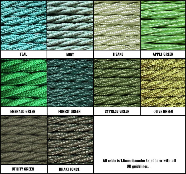 Green Braided Fabric Decorative Extension Lead - Black 1 Gang Trailing Socket