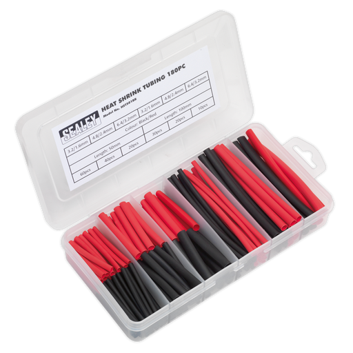 Sealey - HST501BR Heat Shrink Tubing Assortment 180pc 50 & 100mm Black & Red Consumables Sealey - Sparks Warehouse