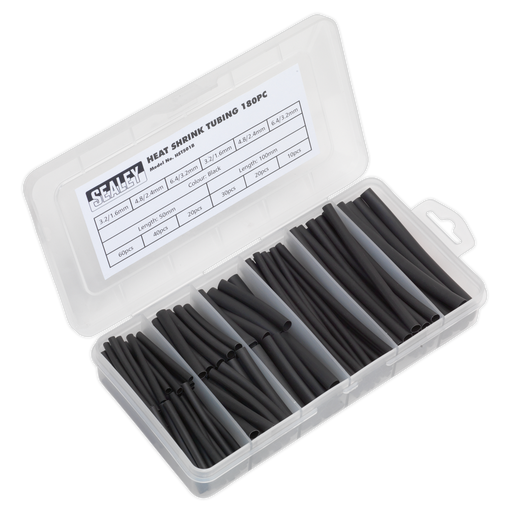 Sealey - HST501B Heat Shrink Tubing Assortment 180pc 50 & 100mm Black Consumables Sealey - Sparks Warehouse