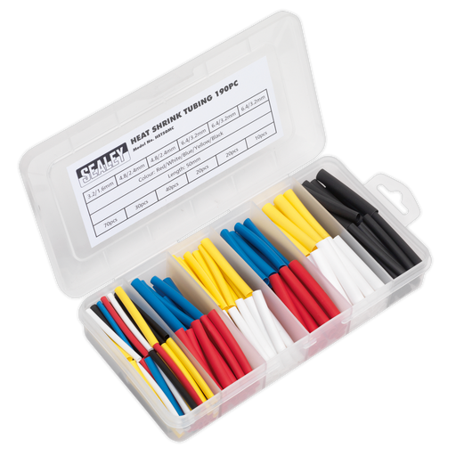Sealey - HST50MC Heat Shrink Tubing Assortment 190pc 50mm Mixed Colours Consumables Sealey - Sparks Warehouse