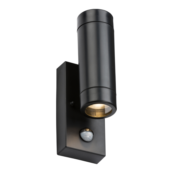 Knightsbridge EAPIR2BK EAMON - 230V IP44 GU10 Polycarbonate Up/Down wall light with PIR - Black Outdoor Lighting Knightsbridge - Sparks Warehouse