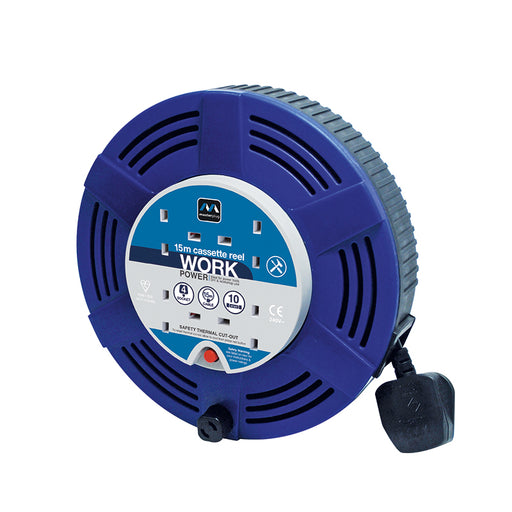 BG LCT1510/4BL 10A 15M 4 Gang Large Cassette Cable Reel in Blue - BG - sparks-warehouse