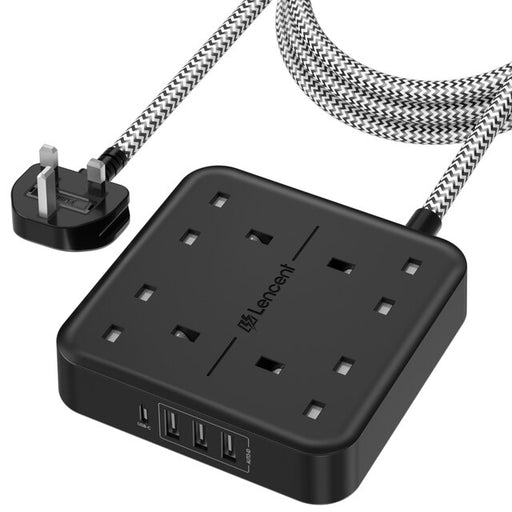 UK Plug Power Strip with 4 AC Outlet 3 USB 1 Type C Multi Power Plug Extension with1.8M Braided Extension Cord for Home Sparks Warehouse - Sparks Warehouse
