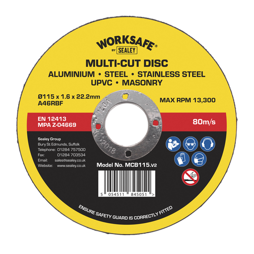 Sealey - MCB115 Multi-Cut Disc Ø115 x 1 x 22mm Consumables Sealey - Sparks Warehouse