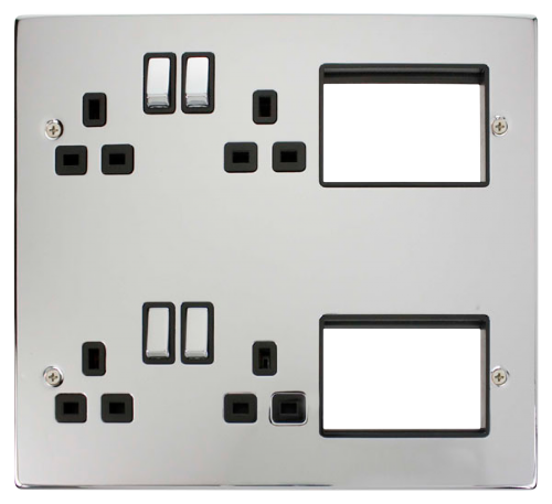 Scolmore MP606CHBK - 4 x 13A DP Switched Sockets, (2 x 3) New Media Module Apertures New Media Scolmore - Sparks Warehouse