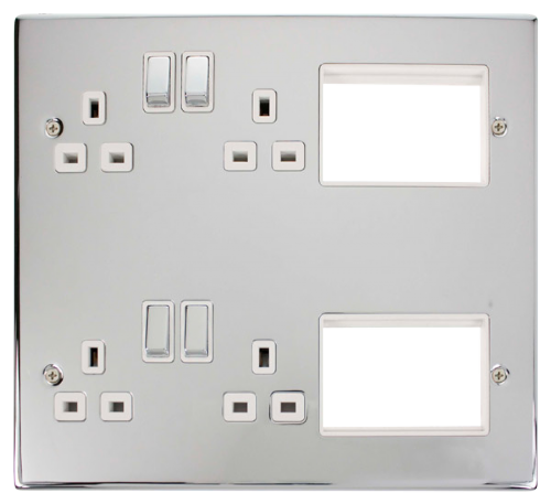 Scolmore MP606CHWH - 4 x 13A DP Switched Sockets, (2 x 3) New Media Module Apertures New Media Scolmore - Sparks Warehouse