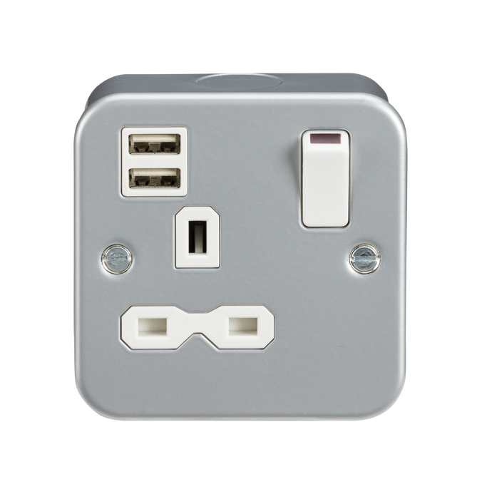 Knightsbridge MR9124 Metal Clad 13A 1G Switched Socket with Dual USB Charger (2.4A) ML Knightsbridge - Sparks Warehouse