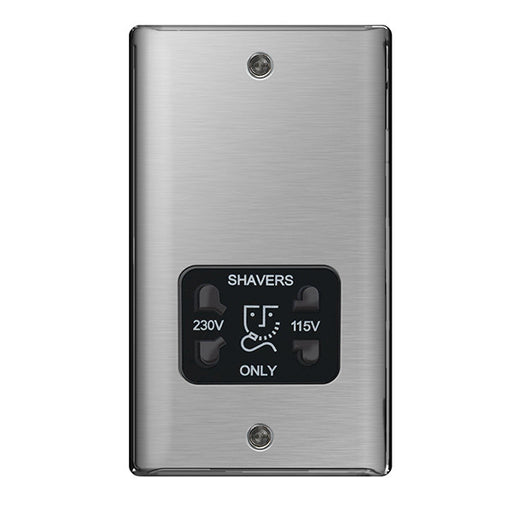 BG Nexus NBS20B Brushed Steel Shaver Socket 115/230V Dual Voltage Black Insert - BG - sparks-warehouse