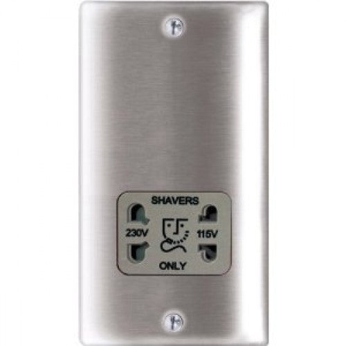 BG Nexus NBS20G Brushed Steel Shaver Socket - Dual Voltage - BG - sparks-warehouse