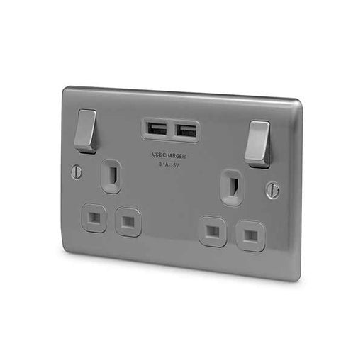BG Nexus NBS22U3G Brushed Steel 2 Gang Switched Socket With USB Outlets BG Nexus Metal - Brushed Steel BG - Sparks Warehouse