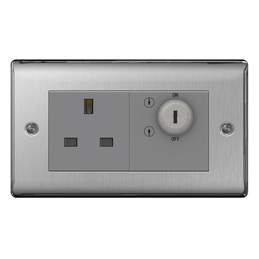 BG Nexus NBSKYSWSG Brushed Steel 13A, Double Pole Key Controlled Socket Outlet - BG - sparks-warehouse