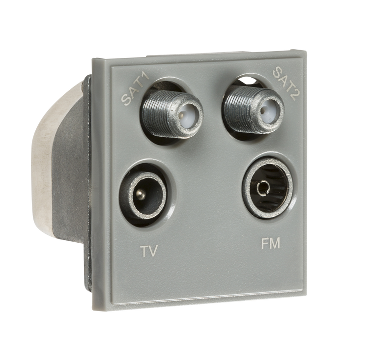 Knightsbridge NETQDGY Modular quadplexed SAT1/SAT2/TV/FM DAB Outlet - Grey Screened Modules Knightsbridge - Sparks Warehouse