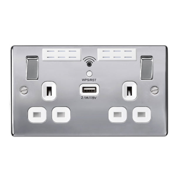 BG Nexus NPC22UWRW Polished Chrome 2 Gang Wi-Fi Range Extender Socket With USB - BG - Sparks Warehouse