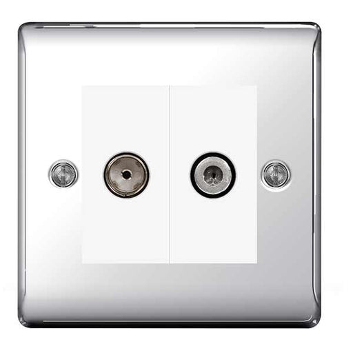 BG Nexus NPC65 Polished Chrome Satellite And Co-Axial Socket, 2 Gang - BG - sparks-warehouse
